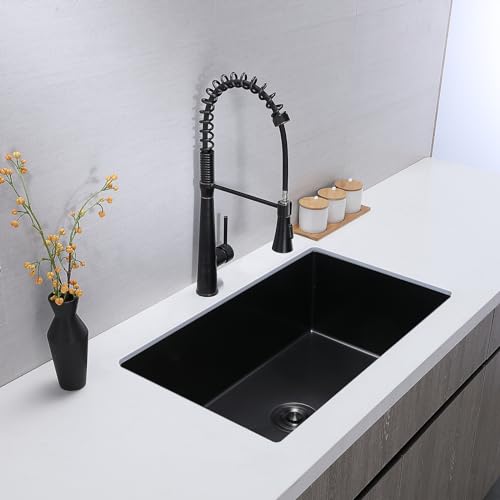 Image of 30x18 Inch Black Undermount Kitchen Sink, Stainless Steel Single Bowl Nano Black16 Gauge 9 Inch Deep Kitchen Sink with Strainer