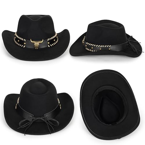 Western-Cowboy Cowgirl-Hat for Kids - Vintage-Wide-Brim Felt-Fedora-Hats for 3-7 Years Boys Girls4