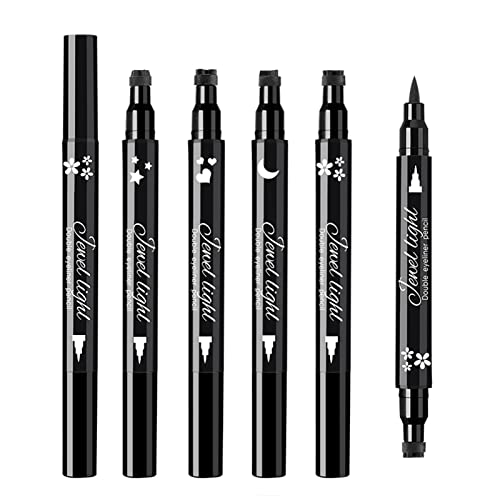 Pinkiou Eyeliner Stamp Pen Black Waterproof Eyeliner Pen Double Ended Star Heart Moon Flower Makeup Tool (4 in 1)