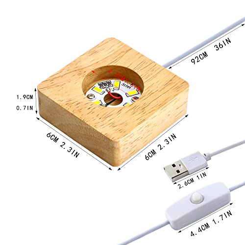 Image of ZEERSHEE Pack 2 Wooden LED Light Display Base 2.3in Crystal Glass Light Base Stand Wood LED Display Stand for 3D Crystal Laser Glass Resin Art Warm Light Square USB Only