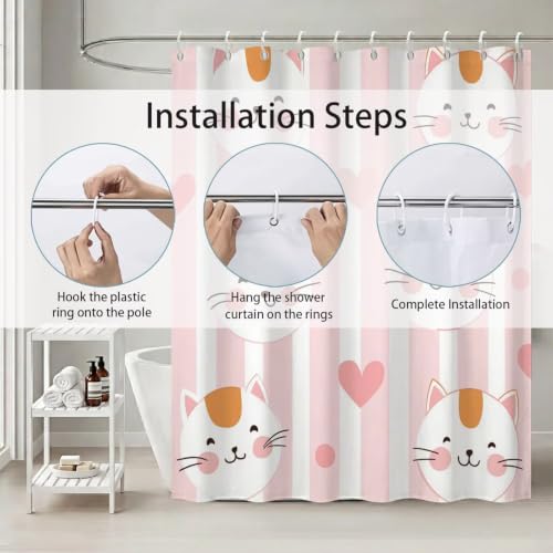 Rideau de baignoire imperméable polyester 120x180 lavable avec crochets rideaux douche chat
