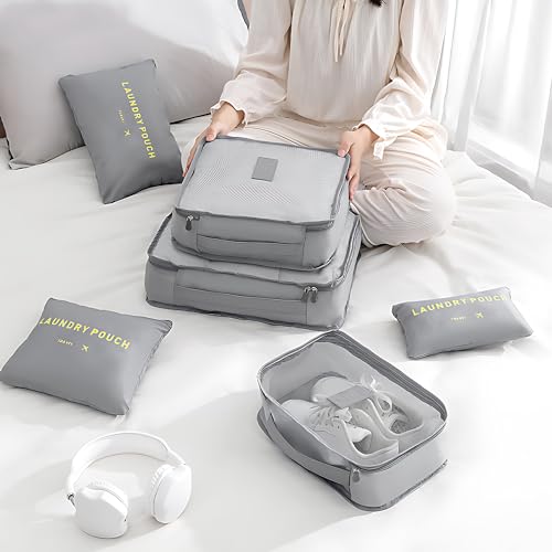 Image of UMAI 6-Piece Vacuum-Compressed Travel Toiletry Kits | Waterproof Lightweight | Cosmetics /Laundry /Socks /Shoes Organizer Pouch|Foldable Multi-functional Organizer + Pouch Packing Cubes | Grey