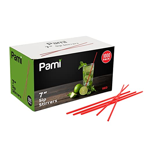 PAMI 1000 Pack Disposable 7 Inch Plastic Coffee Stirrers Straws Red Cocktail Straws for Hot and Cold Drinks