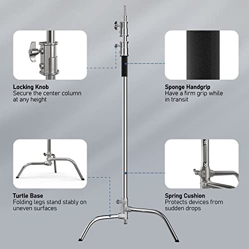 Photography C Stand with Boom Arm: 100% Stainless Steel - Max Height 10.5ft/131inch Heavy Duty Light Stand, with 4.2ft/50inch Holding Arm, Grip Head, Sandbag, Backdrop Clamp by Takerers - Image 5