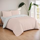 Etrexonline Juego de Funda Nórdica 3 Piezas Cama 90 – Reversible Doble Color Liso – Funda Edredón 150x220cm, Bajera 90x200cm y Funda Almohada 50x90cm – Microfibra Suave – Rosa y Gris