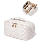 EACHY Travel Makeup Bag,Large Capacity Cosmetic Bags for Women,Waterproof Portable Pouch Open Flat T