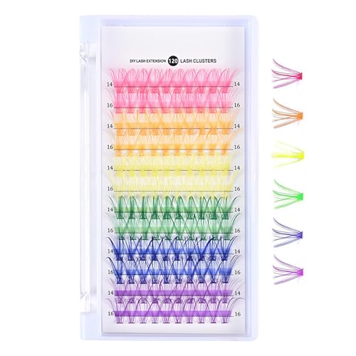 120 Pcs Colored Lash Clusters, Mixed 6 Colors False Eyelashe