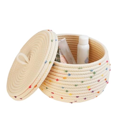 Cesta de cuerda de algodón, cesta de cuerda de algodón trenzada,Organizador de almacenamiento lindo con tapas - Cesta de lavandería trenzada con asa, cesta de almacenamiento decorativa con