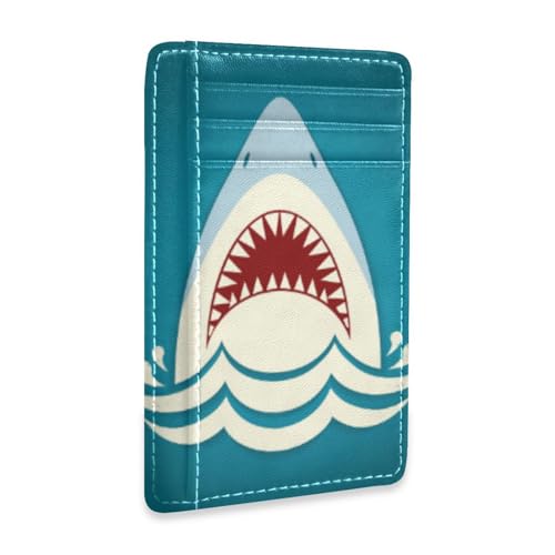 Front Pocket Minimalist Leather Slim Wallet Credit Card Holder Shark Tooth for Men & Women