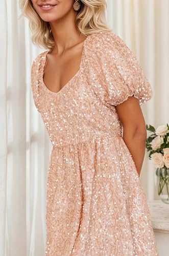 Short Homecoming Dresses for Teens Sequin Prom Dress with Sleeves V Neck Cocktail Party Gown3