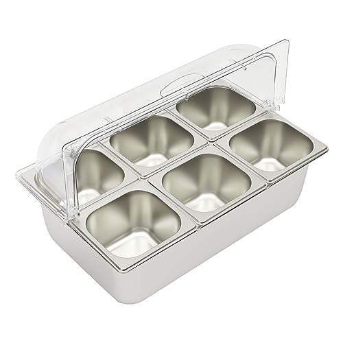 6 Pans Ice Food Serving Display Tray,Cold Serving Cooler Platter with Clear Roll Top,Cooling Food Display Case,For Outdoor And Indoor Buffets, Restaurants, Hotels