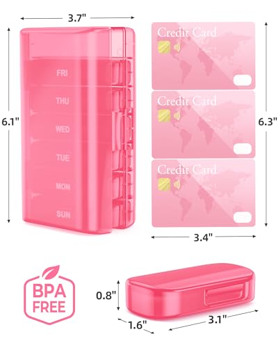 Image of PULIV Weekly Pill Organizer with Large Capacity, Dual Protection (Pink) | Pill Box 7 Day, Arthritis Friendly Pill Case Easy to Open, Medicine Organizer for Vitamins, Medication, Fish Oils, Supplement