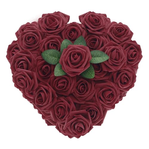 Isquene [25PCS] Vermillion Roses Artificial Flowers with Long Stem Real Touch Fake Foam Roses for DIY Wedding Bouquets Centerpieces Bridal Shower Mothers Day Party Flower Arrangements Home Decor