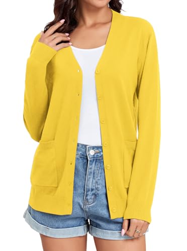 Image of TASAMO Women's Lightweight Button Down Cardigan Sweaters Long Sleeve Classic V Neck Knit Soft Shrugs with Pocket