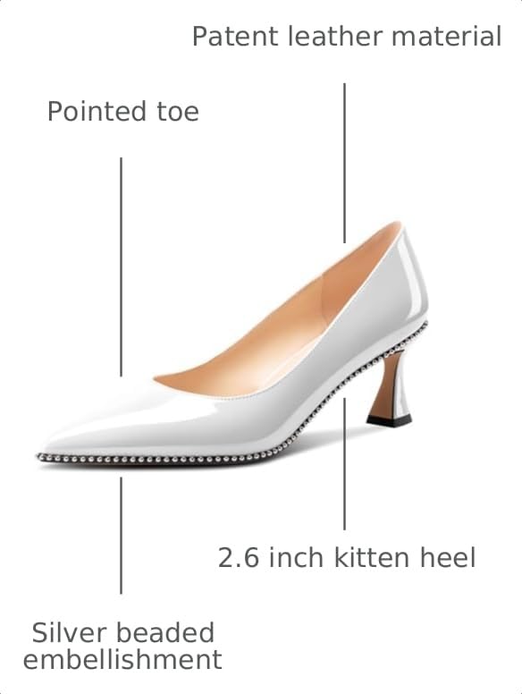 Image of TNYNFBEB Womens Kitten Heel Pointed Toe Pumps Slip-on Sliver Beaded Prom Wedding Dress Basic Classic Patent Leather Summer 2.6 Inches Heels