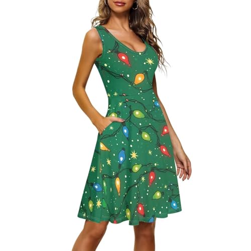 Image of Women's Casual Loose Sundress Midi Sleeveless Crewneck Dress Summer Beach Tank Dress with Pockets