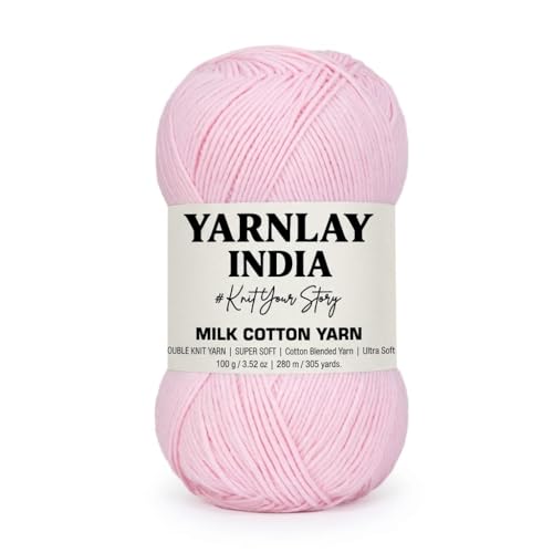 Image of Yarnlay 3 Ply Soft Milk Cotton Yarn for Crochet Knitting, Amigurumi, Punch Needle .DIY Crafts, Summer Wear,Flowers Toys & Cushion Covers 100g (250m) (Shade 24: Subtle Pink)