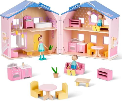 Tragbares Puppenhaus aus Holz - faltbar mit Möbeln, rosafarben Puppenhaus ab 3 Jahre Mädchen Dollhouse Puppenhaus zum Mitnehmen (34,8x27,7x34,1cm) Tragbares Puppenhaus aus Holz - faltbar mit Möbeln, rosafarben Puppenhaus ab 3 Jahre Mädchen Dollhouse Puppenhaus zum Mitnehmen (34,8x27,7x34,1cm)