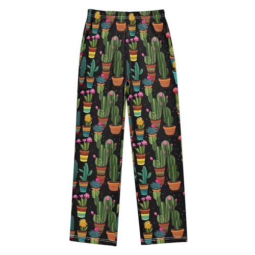 Cactus Long Pajama Pants Elastic Waist PJ Bottoms with Pockets S A1101202