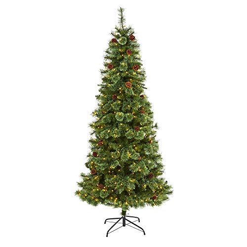 7Ft. White Mountain Pine Artificial Christmas Tree With 400 Clear Led Lights And Pine Cones, Green #TOP22