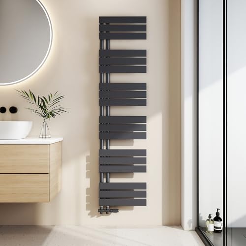 EMKE Badheizkörper Flach 1599x400 mm, Handtuchheizkörper mit Seitenanschluss, Effizienter Handtuchwärmer Handtuchtrockner Heizkörper für Bad, Anthrazit, 718W