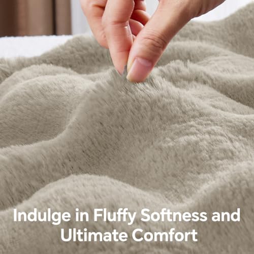 Image of BEDELITE Faux Fur Throw Bubble Blanket for Couch, 60 inch x 80 inch, Linen | 870GSM Soft Cozy Plush Blanket for Sofa & Bed Living Room Decor, Warm Fuzzy Faux Rabbit Fur for Women Gift, All Season Use