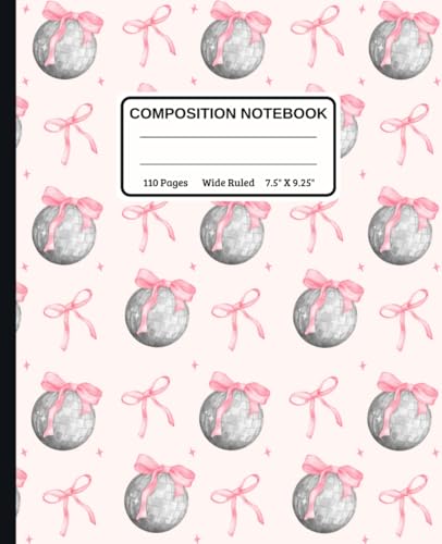 Composition Notebook, Cute Ornament and Bow Cover, Wide Ruled 110 Pages, 7.50" X 9.25"