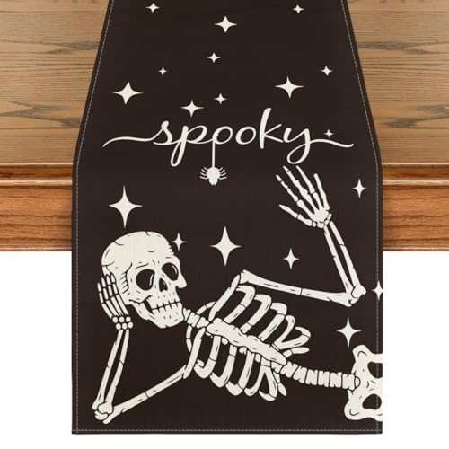 Artoid Mode Spooky Skeleton Spider Bone Halloween Table Runner, H...