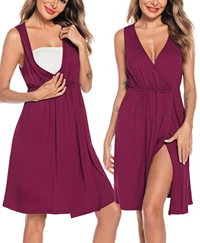 Image of SWOMOG Women Maternity Nursing Gown and Robe Set 3 in 1 Labor Delivery Nursing Nightgown for Breastfeeding Hospital Bathrobe