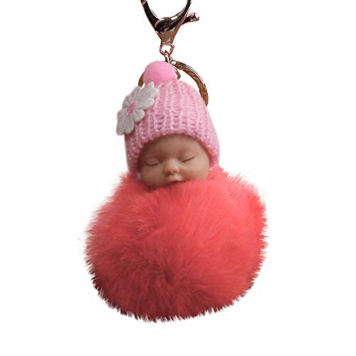 Preisvergleich Produktbild Gaddrt 8 cm süßes Fell flauschig schlafende Baby-Puppe, Schlüsselanhänger, Taschenanhänger, Anhänger (Wassermelonenrot)