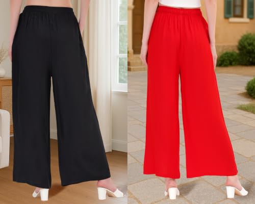 Image of Buy That Trendz Palazzo Pants for Women Rayon Elasticated Regular Fit Flared Wide Leg M to 6XL Pack of 2