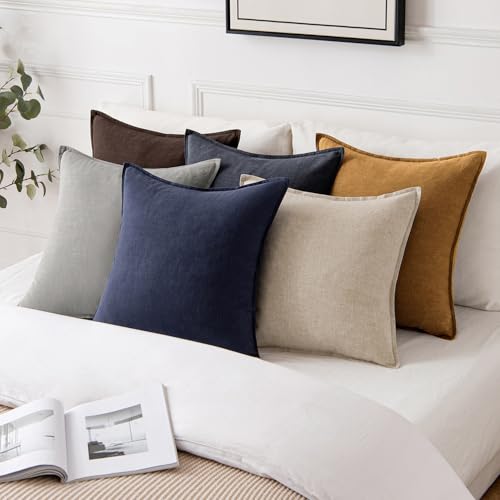 Image of MIULEE Decorative Linen Pillow Covers 20x20 Inch Hazel Boho Farmhouse Neutral Couch Throw Pillows for Bed Pack of 2 Accent Modern Pillowcase Sofa Livingroom Home Decor