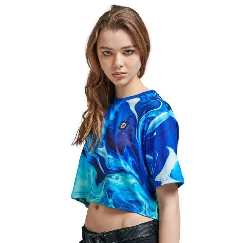 T-shirt crop top Dolly Noire blue liquid vêtement court bleu PE21