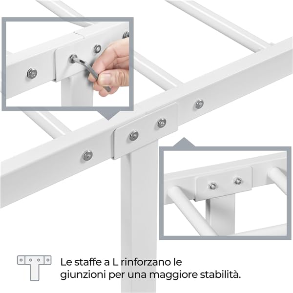Yaheetech Struttura Letto Singolo in Ferro con Spazio Aggiuntivo Testiera a Forma di Nuvole Camera da Letto Soggiorno 90 x 200 cm Bianco