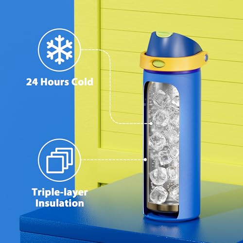 Image of Meoky 24 oz Insulated Water Bottle for Men Stainless Steel Water Bottle with 2-in-1 Straw and Spout Lid - Leak Proof, Cold for 24 Hours, Fits in Car Cup Holder, BPA-Free for Sports Travel, Sapphire