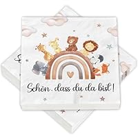 Servietten Geburtstag Kinder, 40 Stück Servietten Schön Dass Du Da Bist, Geburtstagsservietten, Kinderparty-Servietten, Tiermotiv, Geburtsfeier Jungen und Mädchen