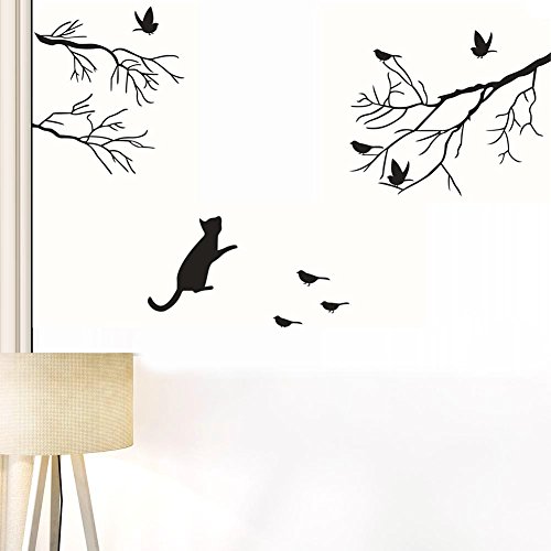 Vinilo Decorativo Gato Negro Mirando Pájaros para Pared miniatura 6
