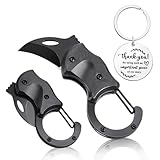 Small Pocket Knife Gifts for Men Dad, EDC Box Cutter with Gift Card Keychain, Mini Folding Knives Gadgets for Everyday Carry, Carabiner Pocket Knife Camping Hiking Fishing Tool, Christmas Gift- 1 Pack