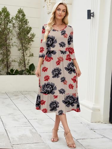 Image of Heymoments Women's Casual Dress Crewneck A line Tiered Flowy Loose Beach Travel Long Dresses with Pockets