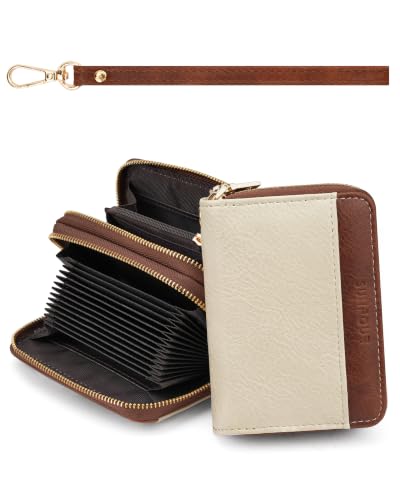 Image of Credit Card Holder for Women,Accordion Wallet with wristlet | RFID Blocking Card Wallet, Vegan Leather with Wristlet, dual independent zipper compartments,17 Card Slots