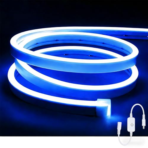 ShineBurky Striscia LED al Neon Blu 5M, Nastri LED 12V 2835 600LEDs Luci Striscia IP65 Impermeabile Flessibile per Camera da Letto, Bar, Decorazione per Feste (Senza Alimentatore)