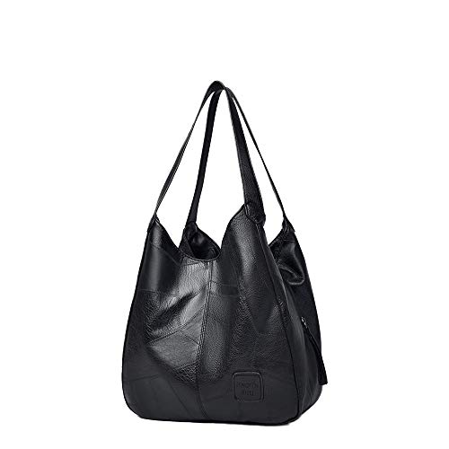 Bolso de mano YFbear para mujer, bolso de mano de piel sintética, bolso grande para mujer, color Negro, talla Large
