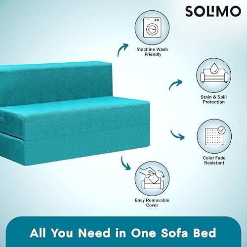 Image of Amazon Brand - Solimo 2 Seater 4 * 6 Jute Fabric Washable Cover Sofa Cum Bed2 Seater Double Foam Fold Out Sofa Cum Bed (Finish Color - Sky Blue Delivery Condition - Pre-Assembled)