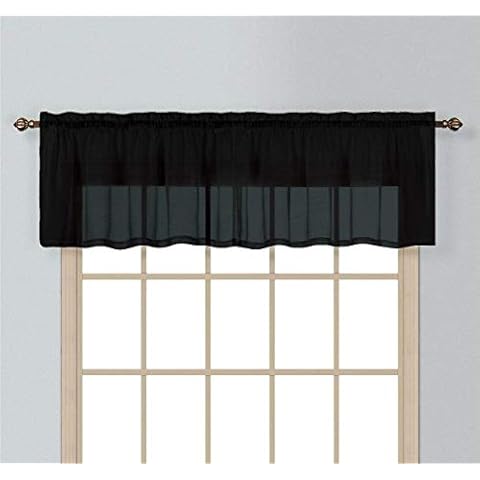 California Drapes 1PC Sheer Voile Window Treatment Valance for Kitchens, Bathrooms, Basements & More (Black, 55" X 14") Cover
