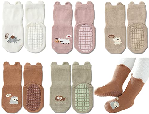 Image of Exegawe Toddler Non Slip Socks, Cute Baby Socks with Grips Crew Socks 5 Pairs