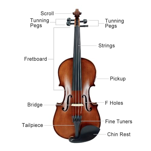 Image of Electric Violin Left Handed,4 string Acoustic Violin 4 /4 full size Maple Spruce Solid Wood Body, Ebony Fittings with Case, Bow, Accessories
