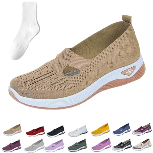 Summer Breathable Non-Slip Soft Sole Elderly Orthopedic Shoes for Women, Casual Comfortable Slip on Walking Flats for Middle-Aged and Seniors