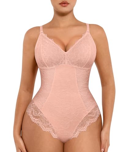 Image of FeelinGirl Shapewear Bodysuits for Women Lace Shapewear Tummy Control V-Neck Sleeveless Bodysuit Tops Jumpsuit