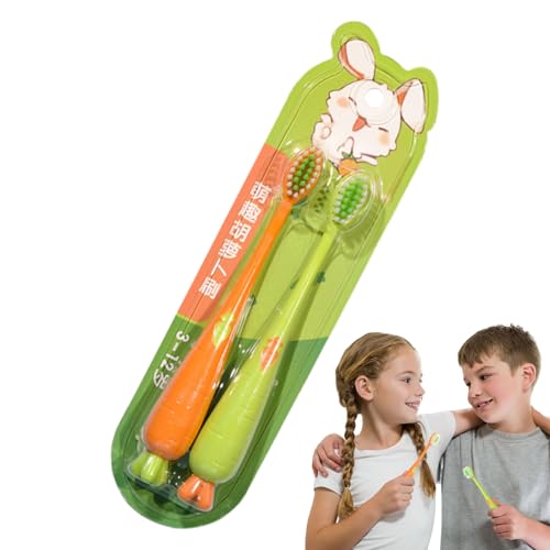Cepillo de dientes para niños, 2 cepillos con forma de zanahoria, para higiene bucal a partir de 3 años, ideal para casa, viaje, baño y niños
