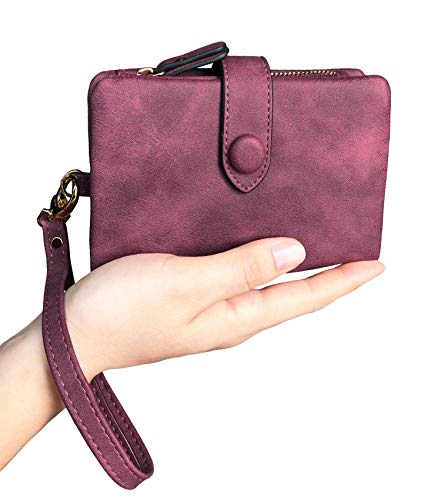 Womens Small Bifold Leather Wallets Rfid Ladies Wristlet With Card Slots Id Window Zipper Coin Purse (Purple) #TOP3
